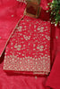 Cherry Red  Tissue Silk Zari Embroidered Unstitched Suit Material