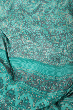 Turquoise & Grey Floral Printed Crepe Saree