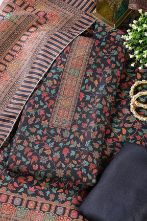 Navy Pashmina Floral Printed Unstitched Suit Fabric