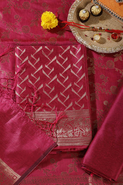RanI Colour Zari Woven Silk Unstitched Suit Material