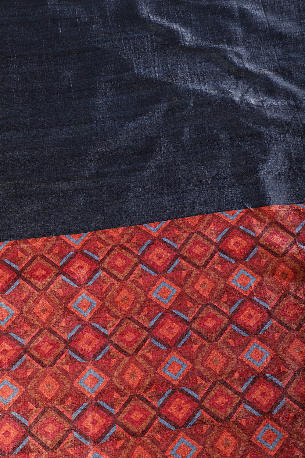 Navy Printed Tussar Silk Saree