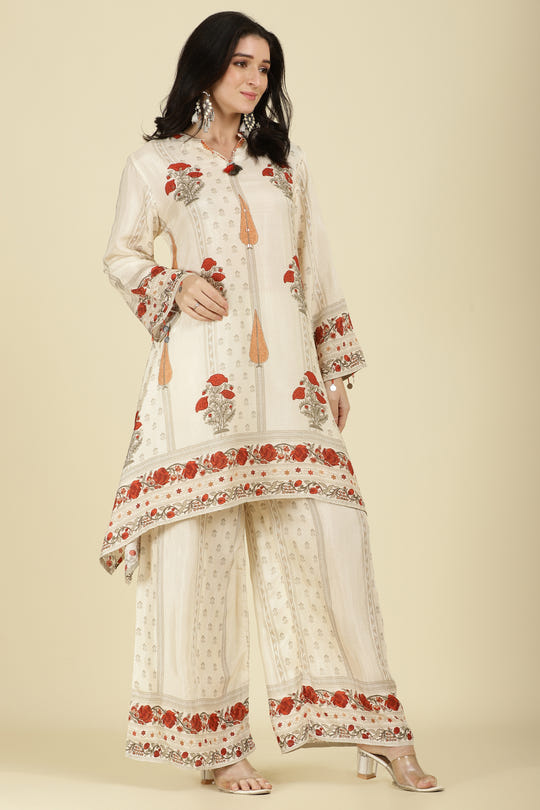 Cream Mul Cotton Floral Printed Kurta Set