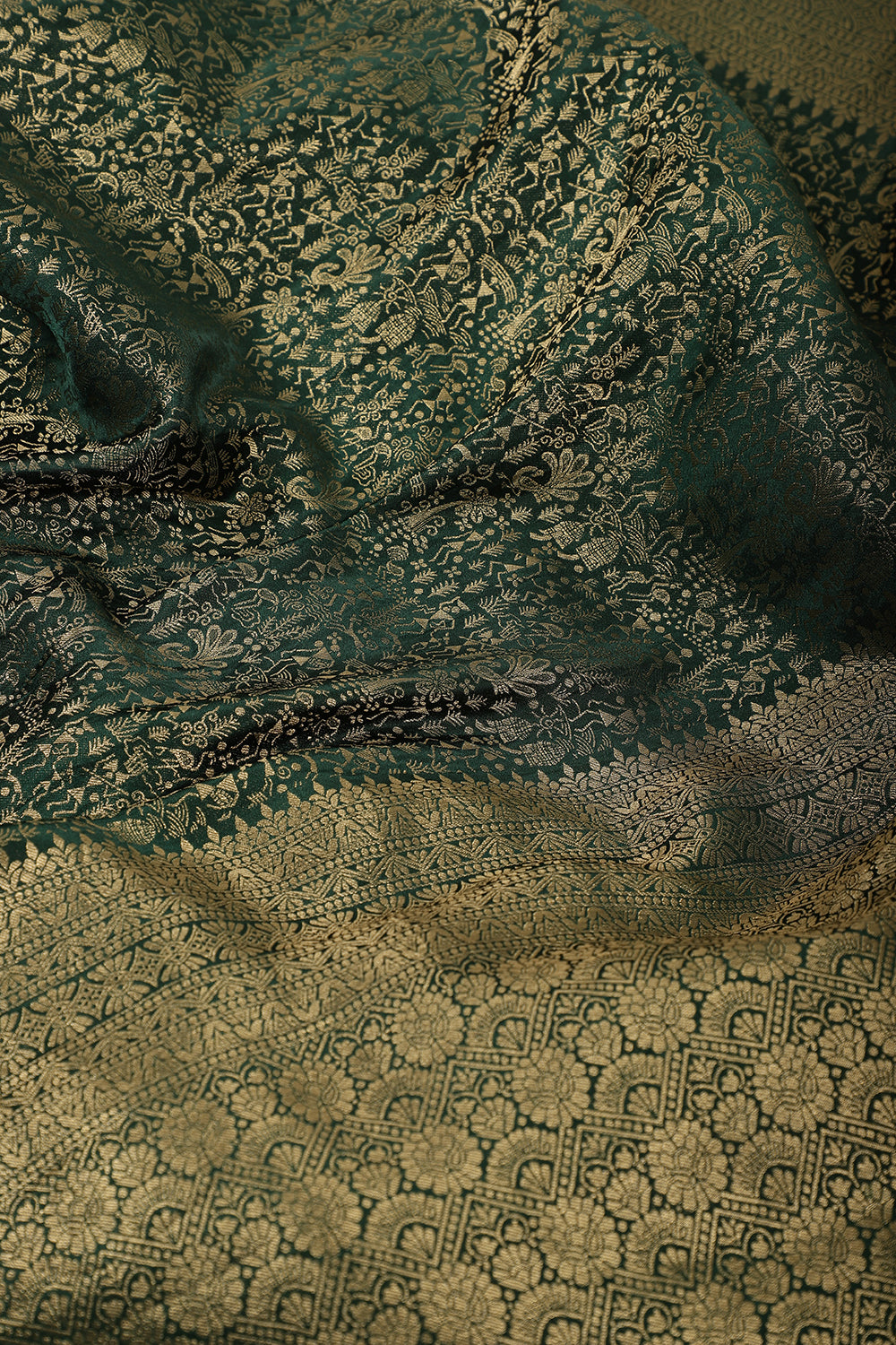 Bottle Green Zari Woven Soft Silk Saree
