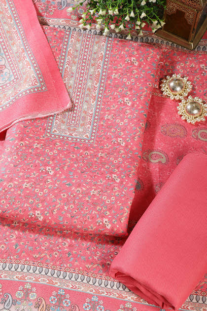 Baby Pink Pashmina Floral Printed Unstitched Suit Fabric