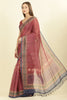Maroon Organza Cotton Bandhani Block Printed Saree