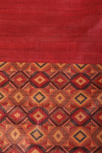 Maroon Printed Tussar Silk Saree
