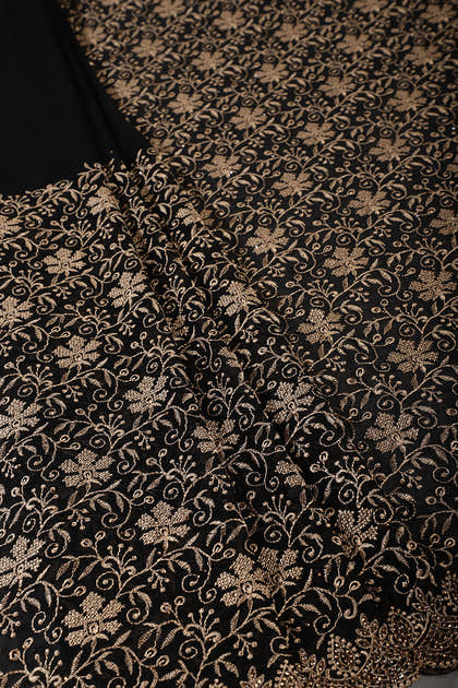 Black Embroidered And Swaroski Work Georgette Saree