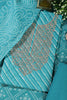 Turquoise Cotton Leheriya Printed and Neck Zari Embroidered Unstitched Suit Material