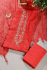 Red Cotton Neck Zardozi Embroidered & Shibori Printed Unstitched Suit Fabric