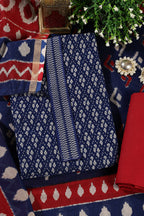 Navy Ikkat Cotton Printed Unstitched Suit Material