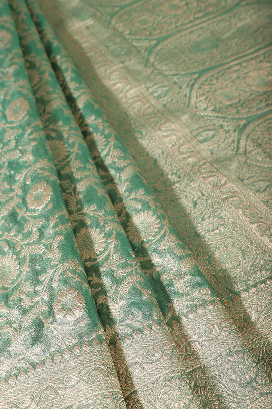 Teal Green Tissue Silk Banarasi Woven Saree