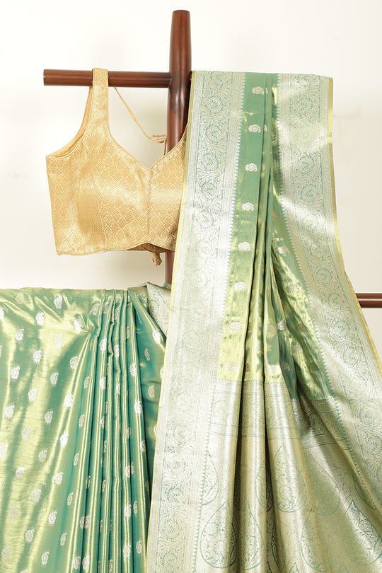 Teal & Gold Dual Toned Silk Woven Saree
