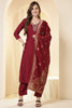 Maroon Color Silk Neck Embroidered Suit Set
