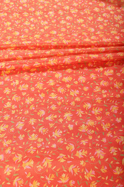 Orange Color Chiffon Floral  Printed & Zari Border Saree