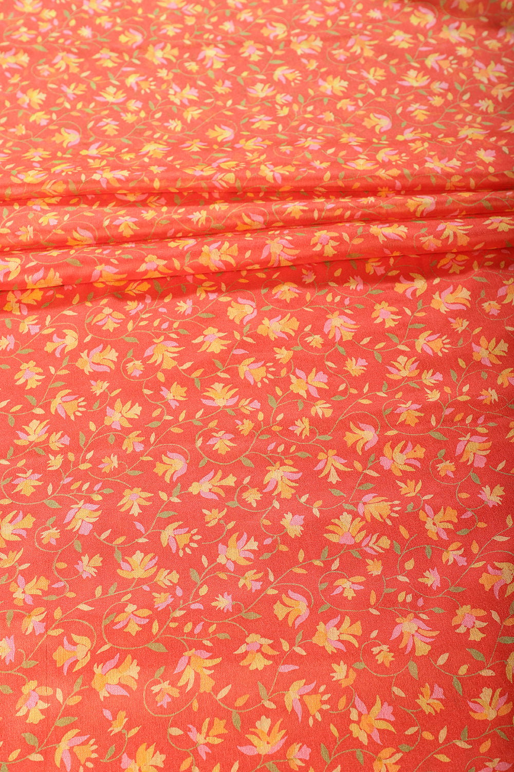Orange Color Chiffon Floral  Printed & Zari Border Saree