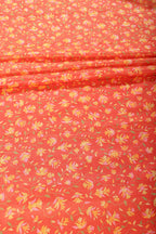 Orange Color Chiffon Floral  Printed & Zari Border Saree