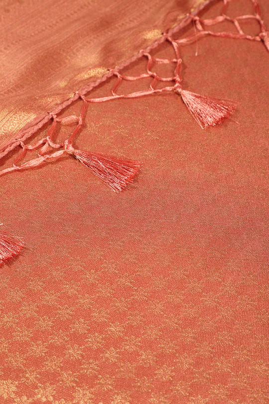 Dark Peach Colour Soft Silk Leheria Zari Woven Saree