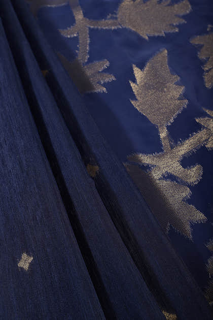 Navy Tussar Silk Floral Zari Woven Saree