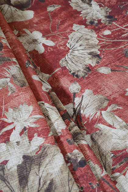 Rust Tussar Silk Floral Printed Saree