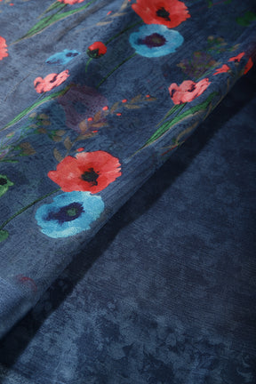 Blue Color Floral Printed Chiffon Saree