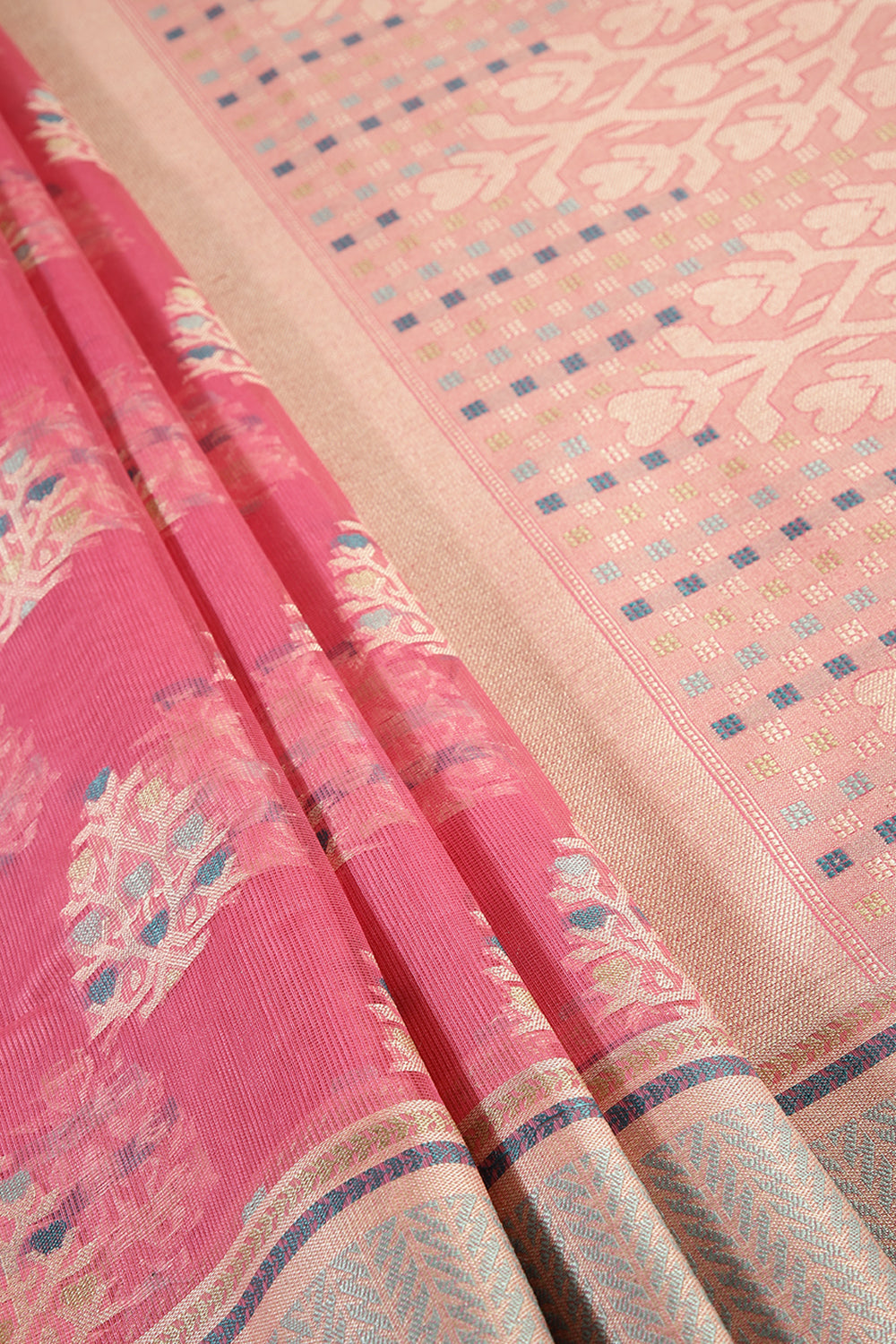 Pink Color Supernet Cotton Woven Saree
