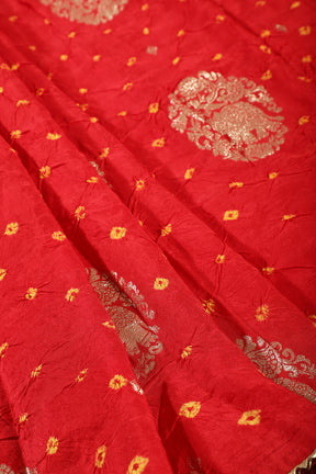 Red Color Bandhej Modal Silk Zari Woven Saree