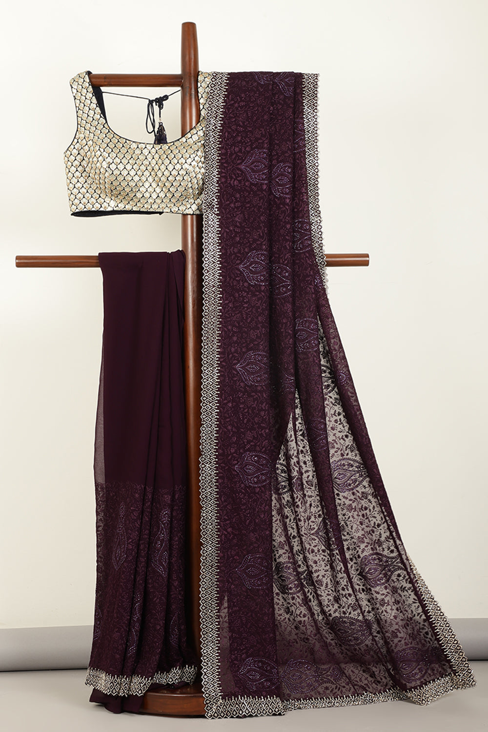 Purple Color Georgette Resham Floral Jal Woven And Swarovski Work Saree