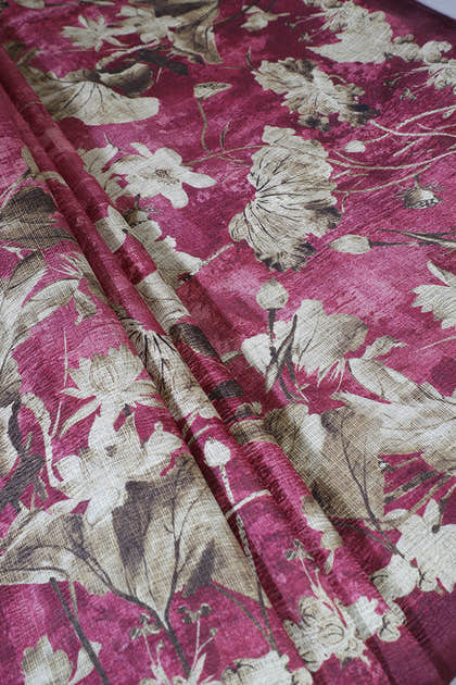 Wine Tussar Silk Floral Printed Saree