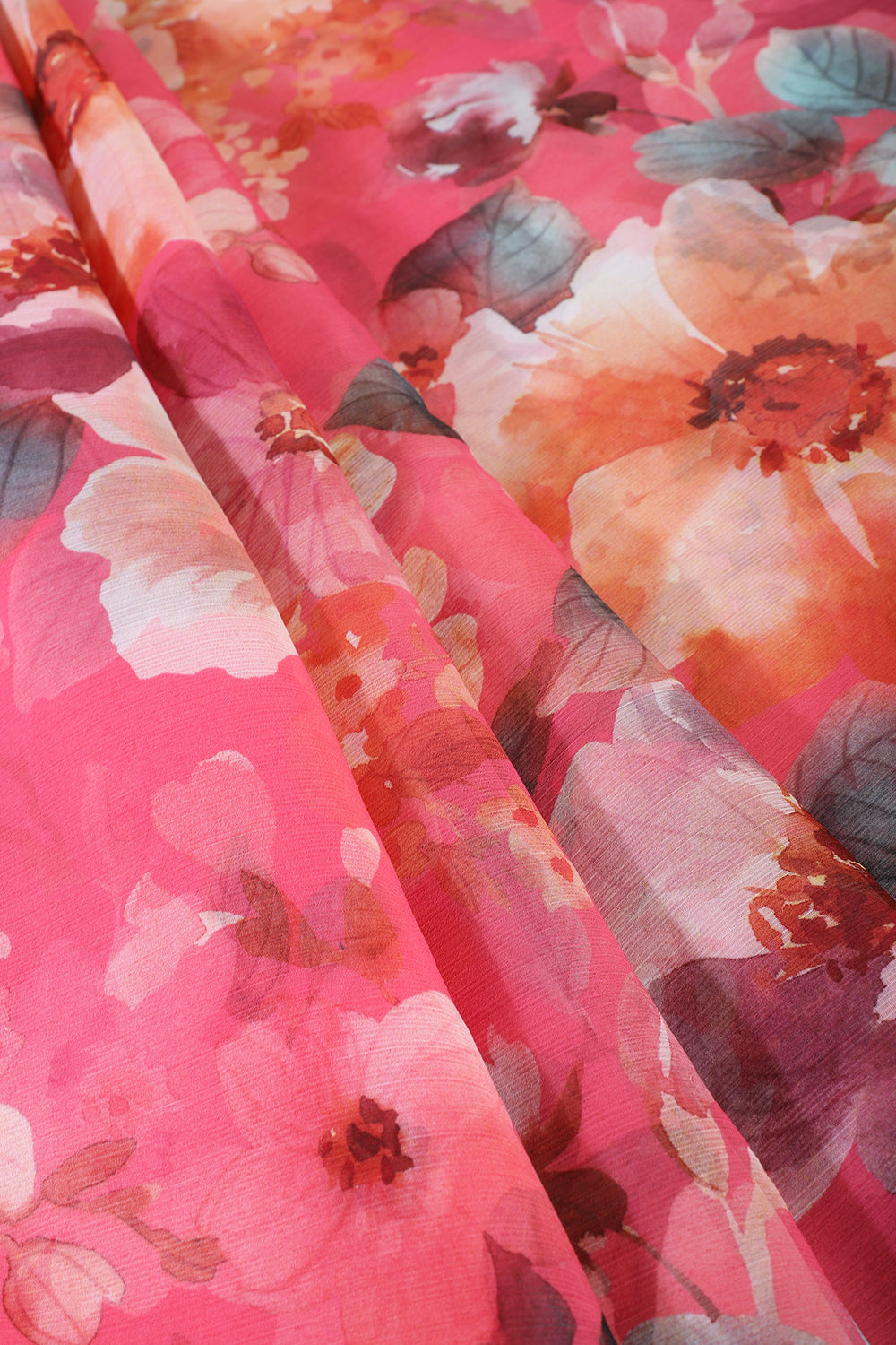 Pink Color Floral Printed Chiffon Saree