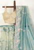 Firozi Color Pure Tissue Silk Saree with Pearl and Zardozi Handwork
