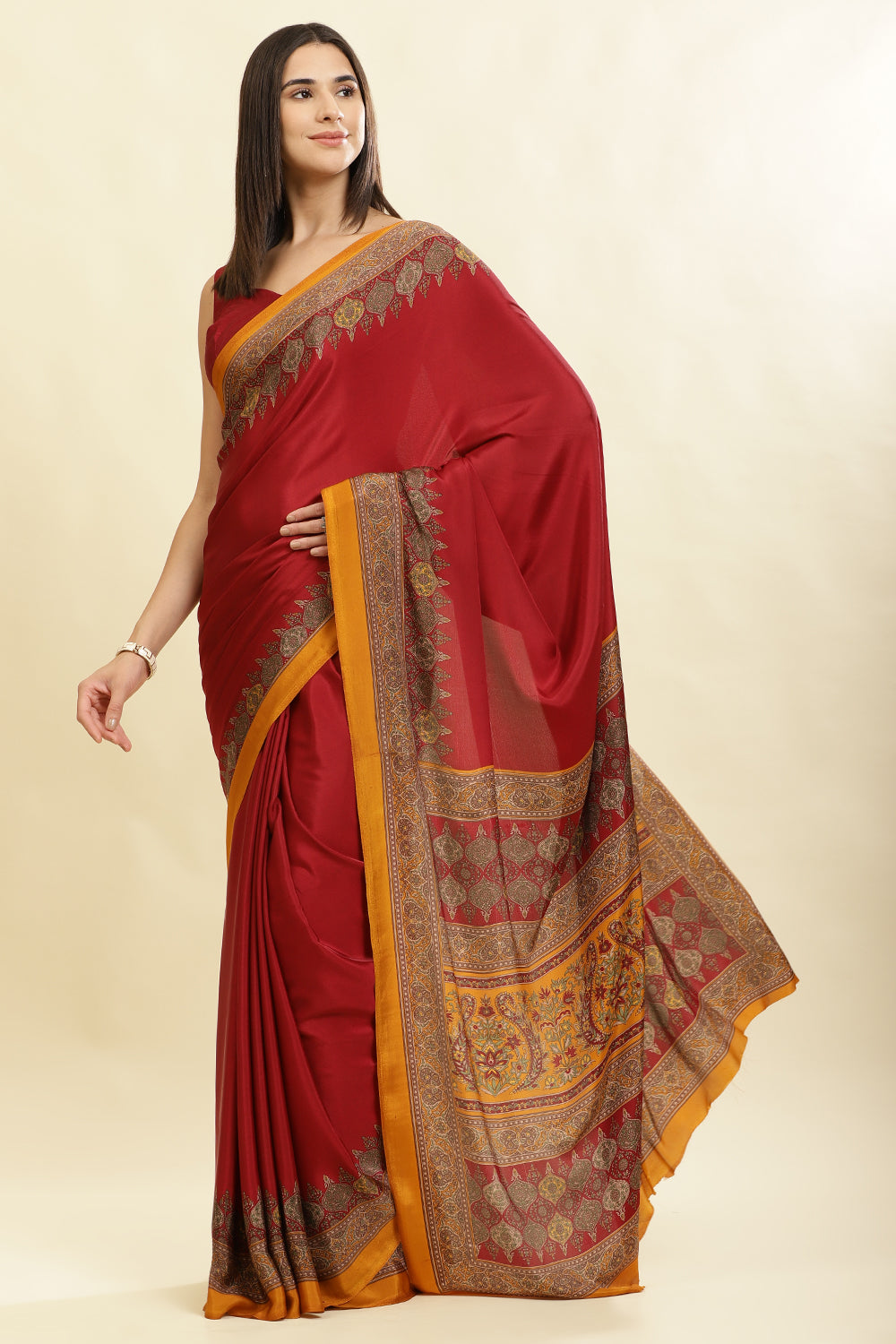 Maroon Crepe Printed Saree