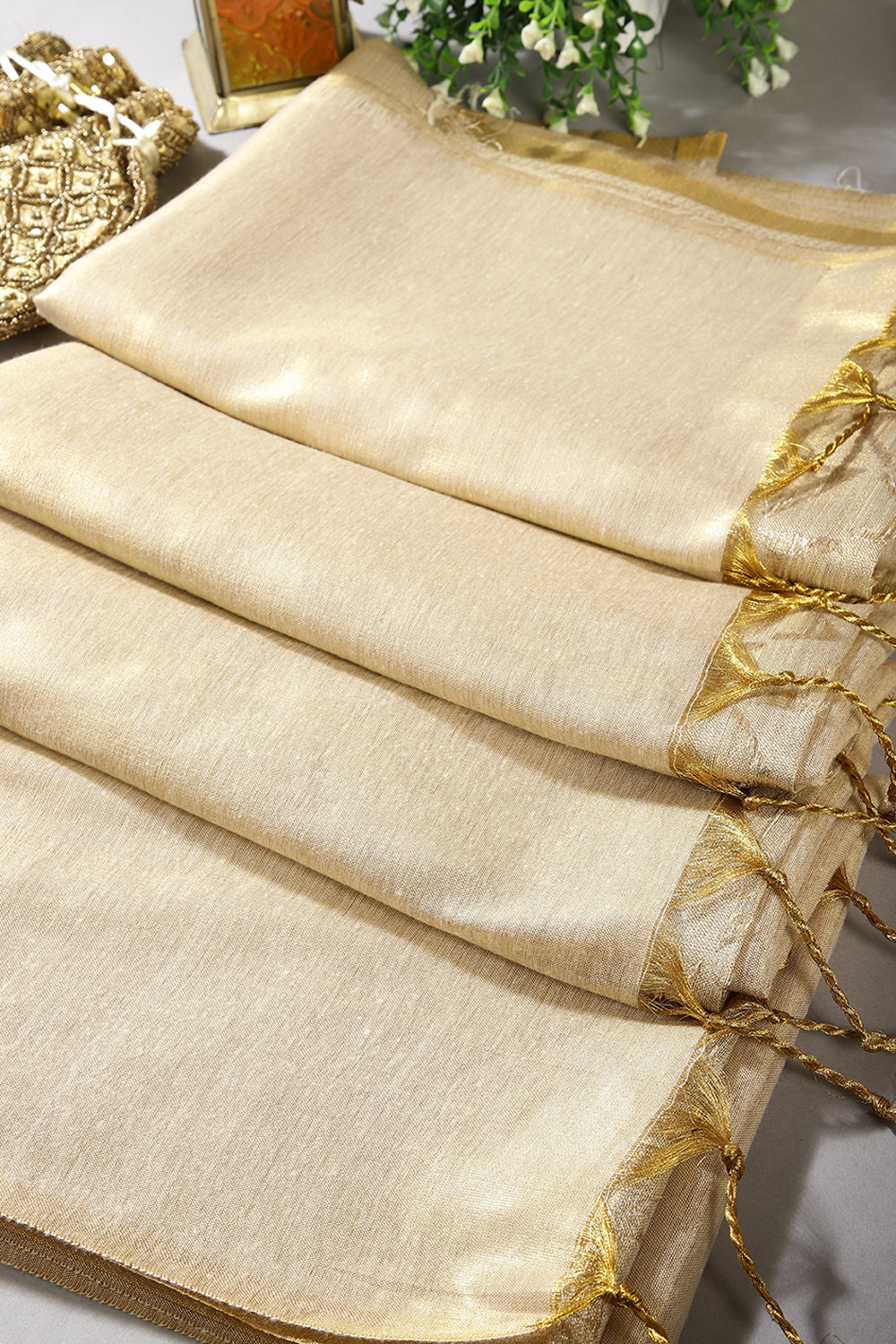 Cream Color Tussar Silk Saree