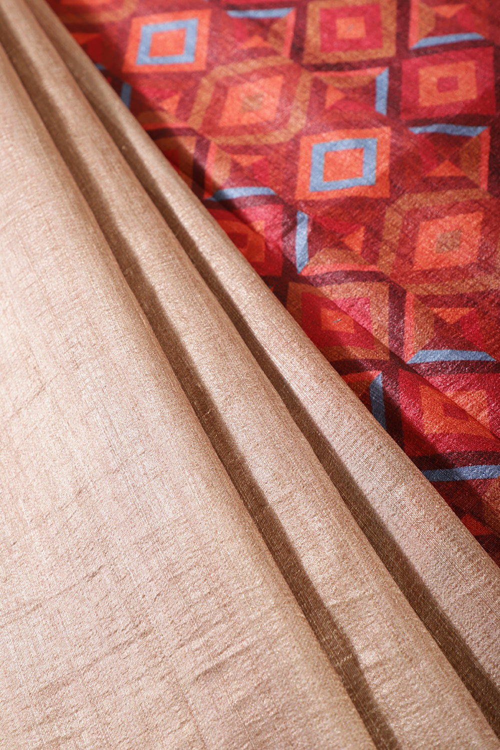 Beige Printed Tussar Silk Saree