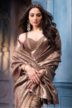Brown Pure Metallic Tissue Sequins Embroidered Saree