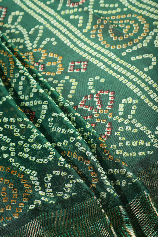 Bottle Green Color Chiffon Bandhani Printed Saree