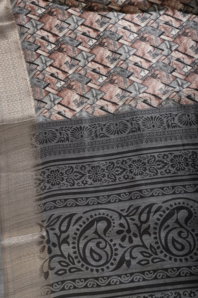 Grey Colour Cotton Silk Abstract Printed Saree