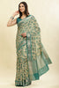 Beige & Teal Cotton Silk Floral Printed Saree