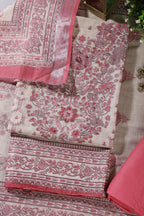 Beige & Pink Floral Printed Unstitched Suit Fabric