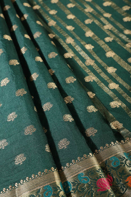 Bottle Green Resham & Zari Woven Silk Saree
