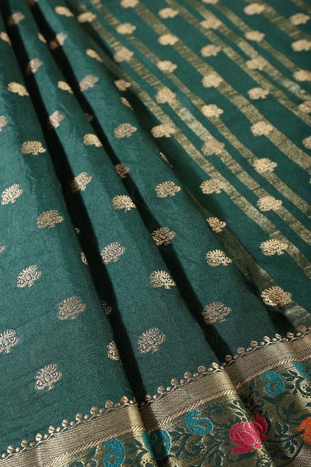 Bottle Green Resham & Zari Woven Silk Saree
