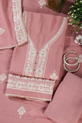 Dusty Pink Muslin Resham Embroidered Unstitched Suit Material