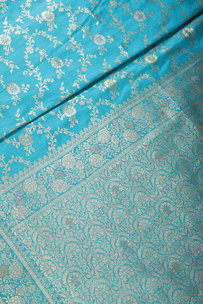Teal Color Raw Silk Zari Woven Saree