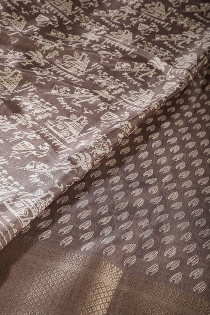 Dusty Brown Color Cotton Silk Printed Saree
