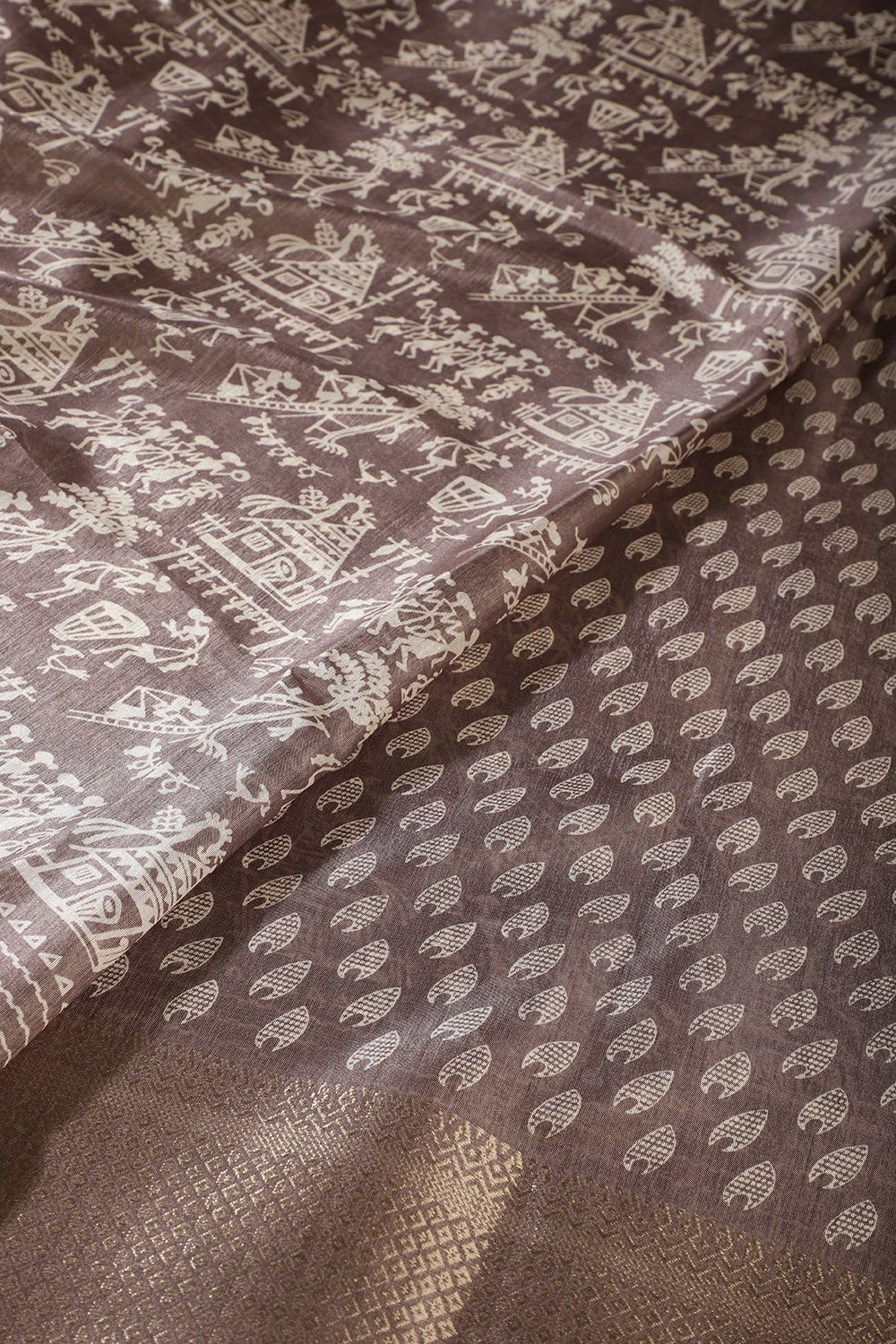 Dusty Brown Color Cotton Silk Printed Saree