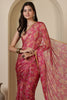 Taffy Pink Chiffon Floral Zari Border & Floral Printed Saree