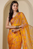 Mustard Chiffon Floral Zari Border & Floral Printed Saree