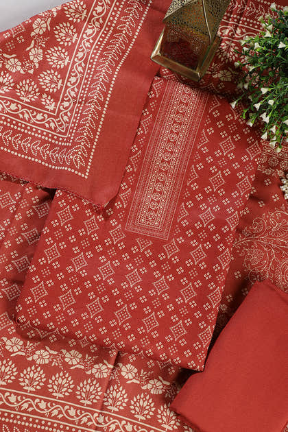 Maroon Printed Pashmina Unstitched Suit Fabric