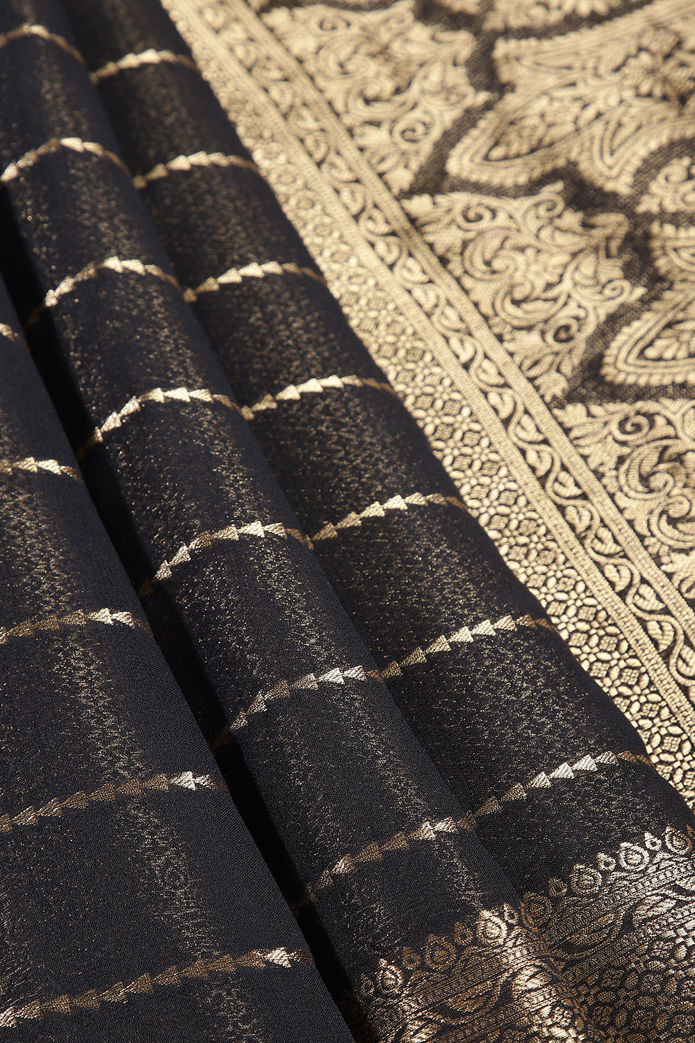 Black Color Georgette Saree with Zari Pinstripes