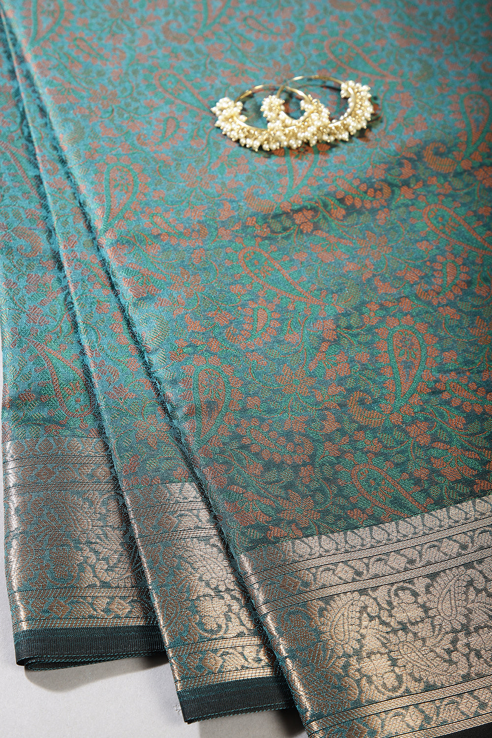 Teal Green Colour Silk Resham & Zari Woven Saree