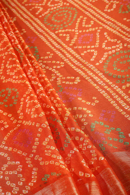 Orange Color Chiffon Bandhani Printed Saree
